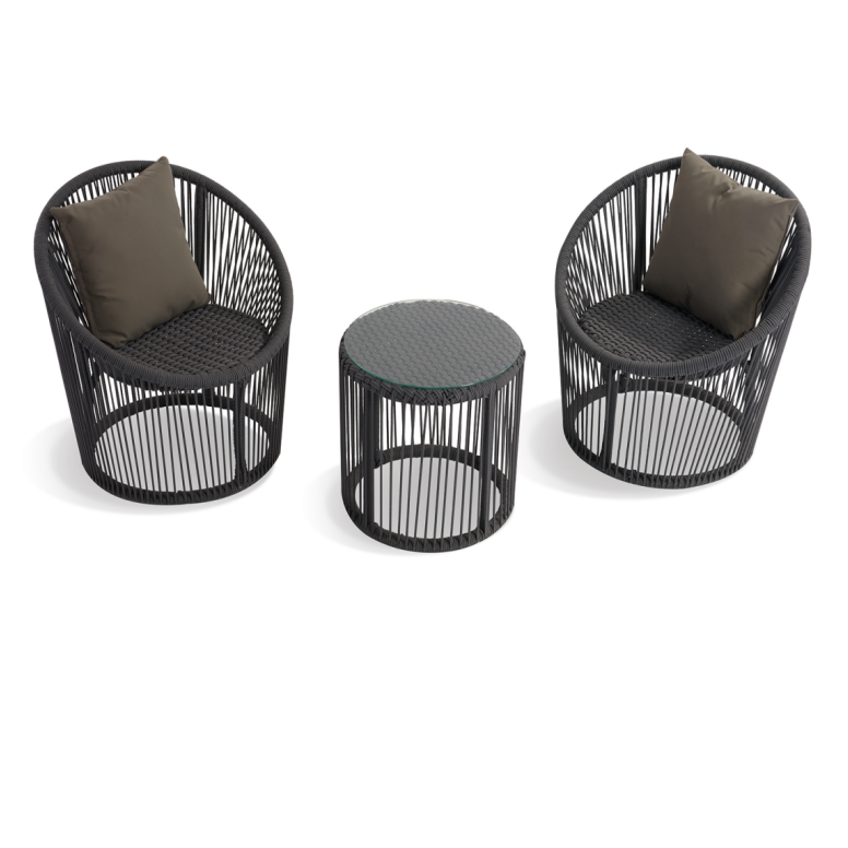 Modern Design Patio Balcony Set Aluminum Waterproof Woven Garden Furniture Small Coffee Table Lounge Wicker Rope Chair