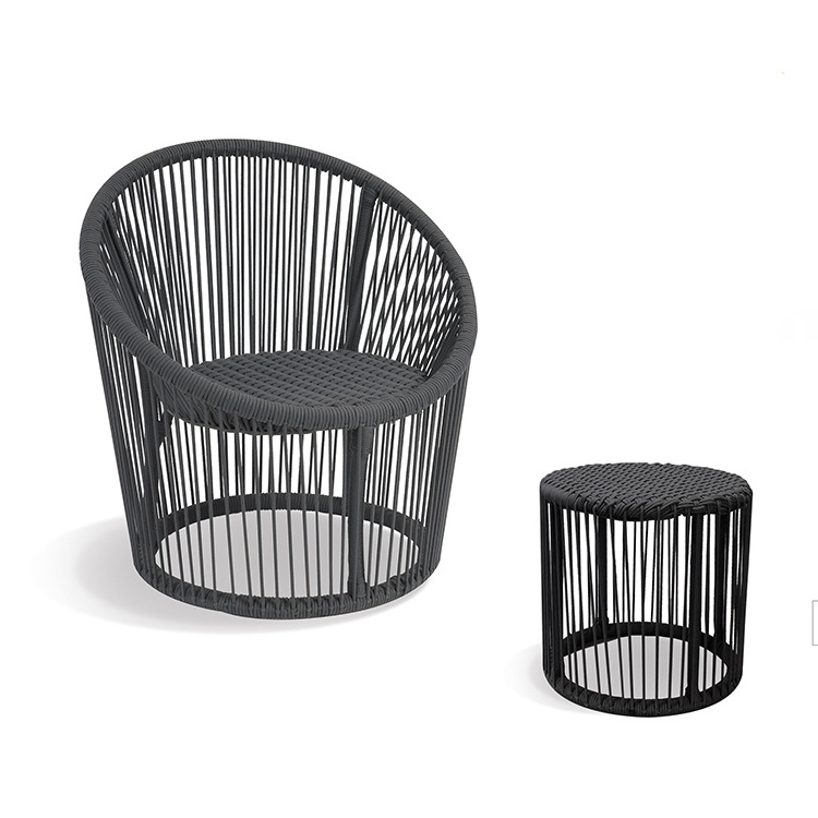 Modern Black Leisure Rope Conversation Set Small Patio Furniture for Outdoor and Hotel Use Includes Chair Coffee Table