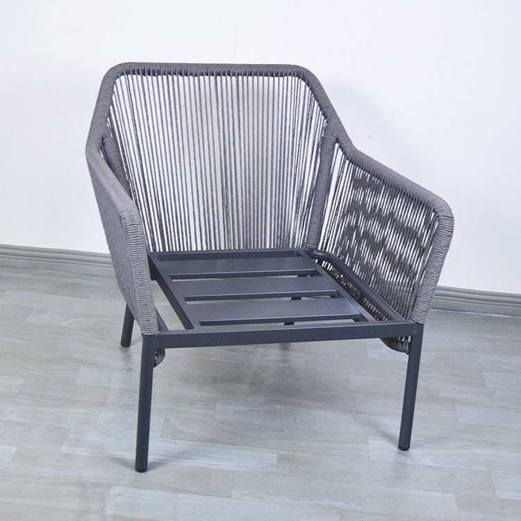 Outdoor Aluminum Woven Rope Sofa Chair by Manufacturers Single Armchair for Workshop and Patio Dining