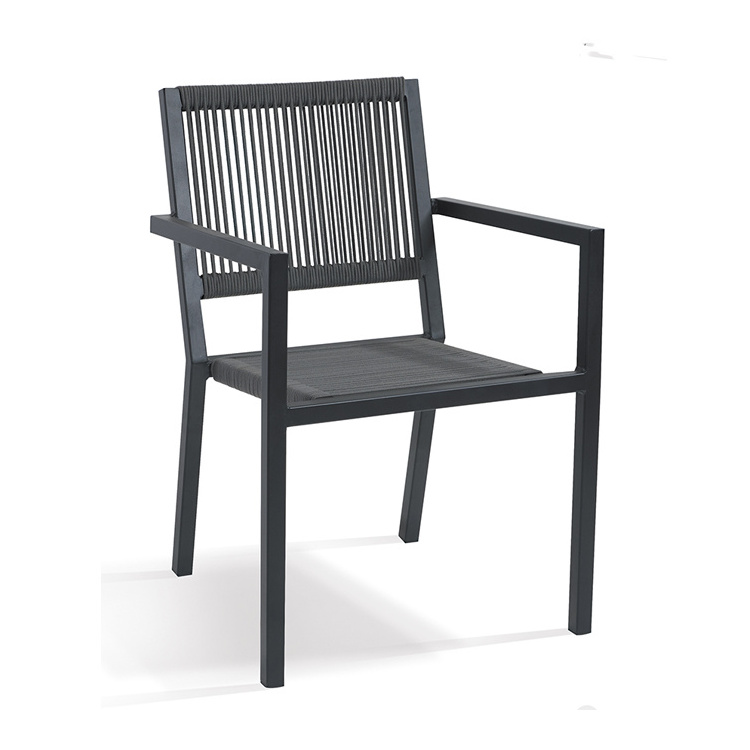 Outdoor Restaurant Garden Chairs Black Rope Patio Aluminum Stackable Metal Chair for and Outdoor Furniture