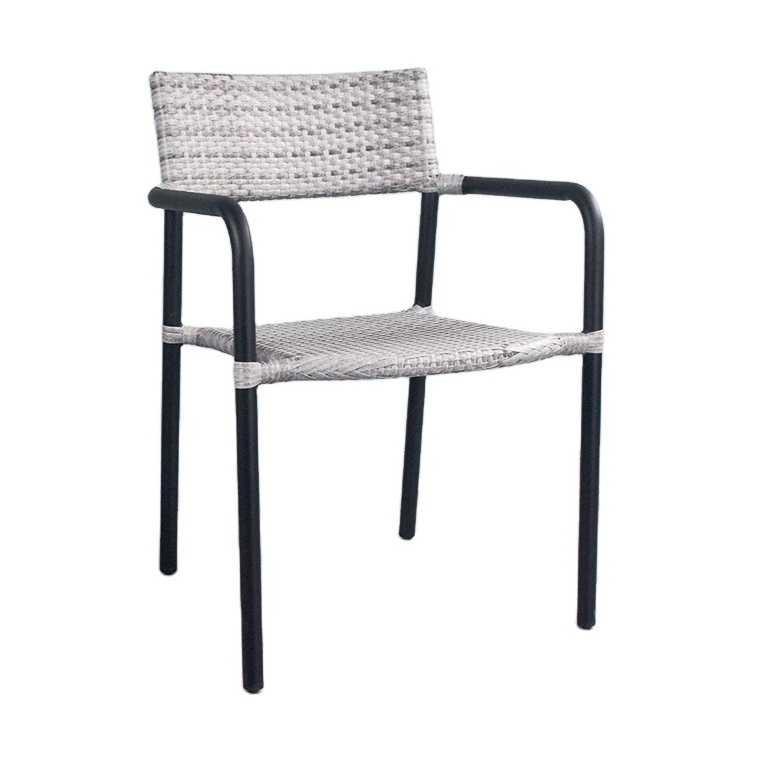 Wholesale Stackable Aluminum Gray Rattan Wicker Chairs Lightweight Woven Outdoor Furniture Villa Courtyard Garden Dining chair