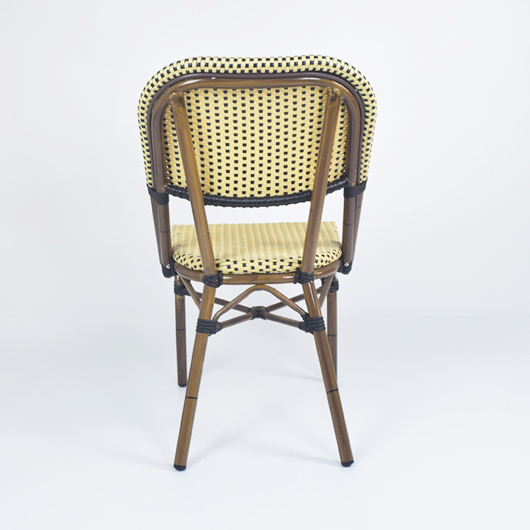 Yellow Outdoor French Bistro Rattan Chair Bamboo Look Wicker Coffee Table and Garden Chairs