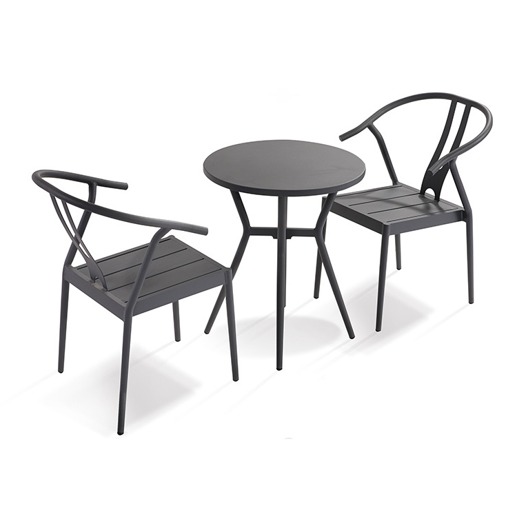 Small Spaces Aluminum round Coffee Table Set with Sunscreen Metal Chairs for Outdoor Patio Bistro Dining Application