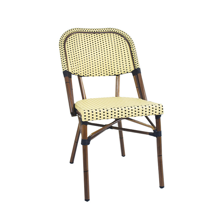 Yellow Outdoor French Bistro Rattan Chair Bamboo Look Wicker Coffee Table and Garden Chairs