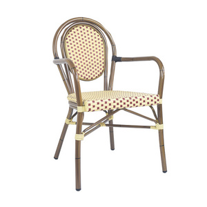 Outdoor Garden Chairs Rattan and Metal French Bistro Style Chair Bamboo Restaurant Furniture Chair