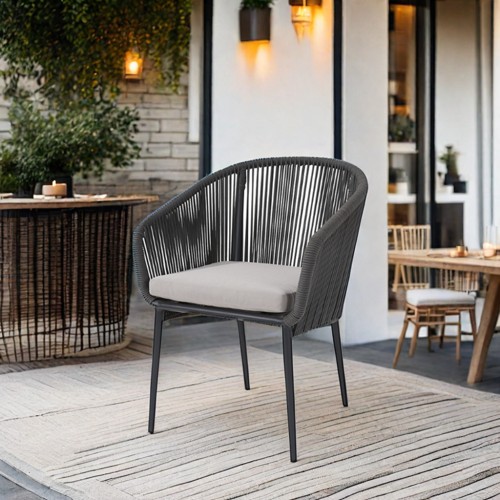 Comfortable Aluminum Rope Woven Chair with Cushion For Restaurant Dining dinner Garden Club Coffee Leisure