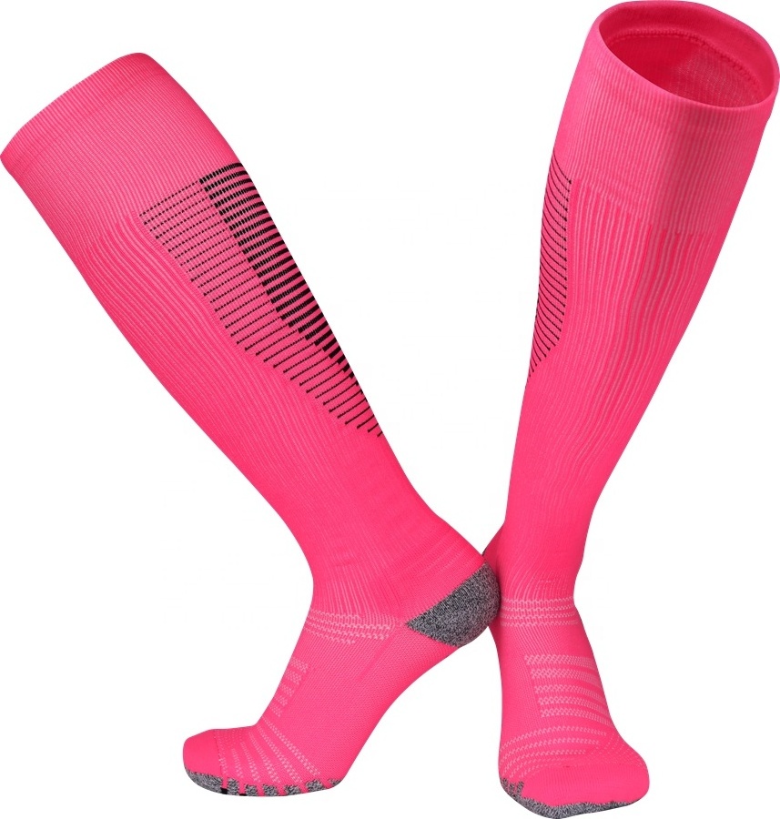 LINGTU customizable colors sports socks Pink football socks unisex pink soccer socks