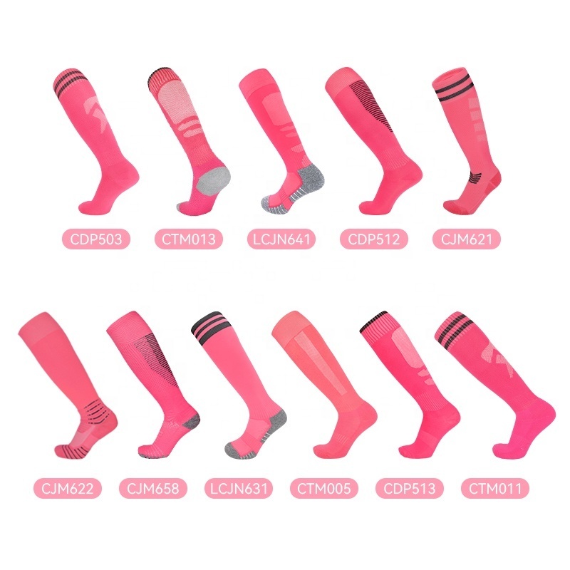 LINGTU customizable colors sports socks Pink football socks unisex pink soccer socks