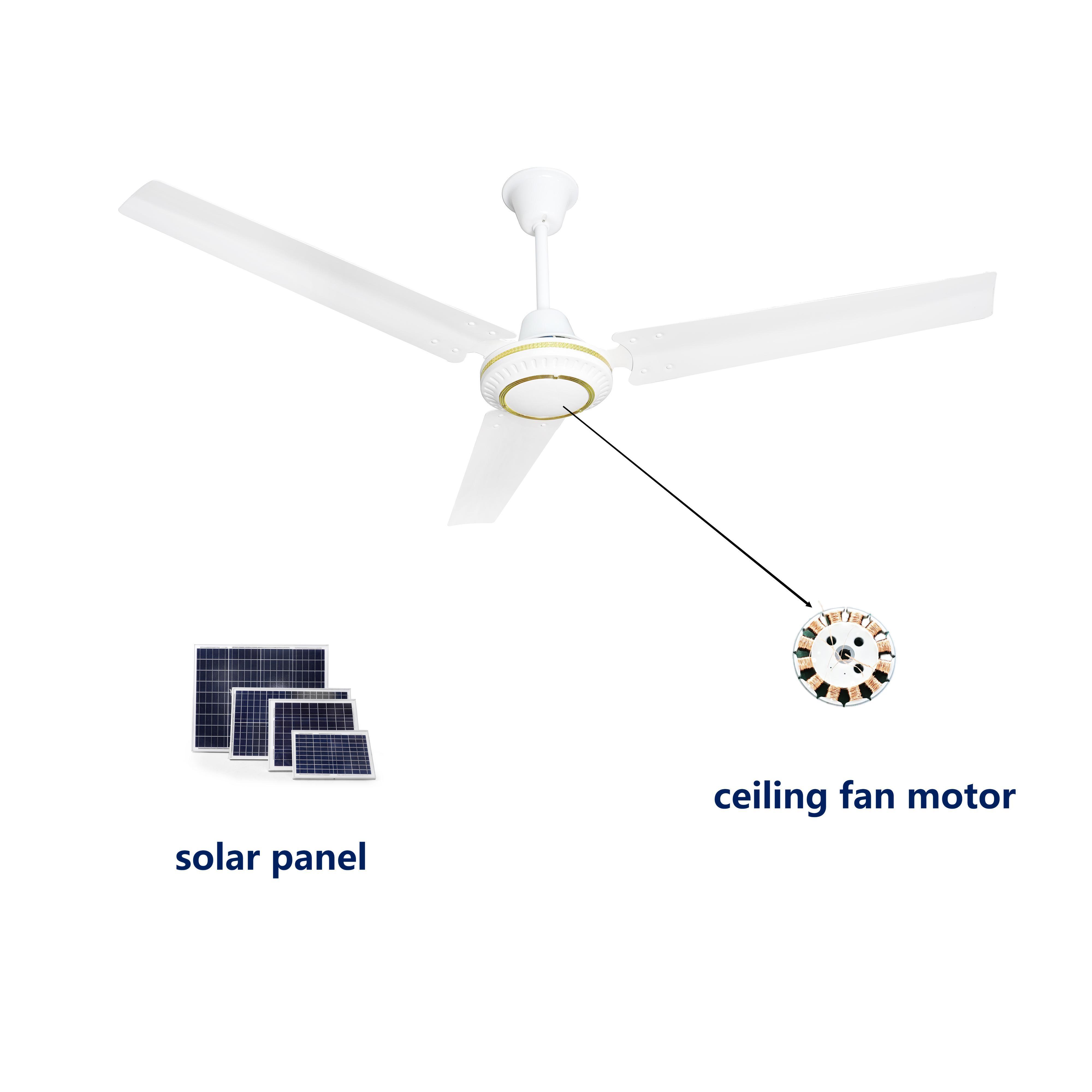 DC Solar Powered Ceiling Fan with Remote Control  Ceiling Fan Metal Ce White with Light Air Cooling Fan 36 56 Inch 12V