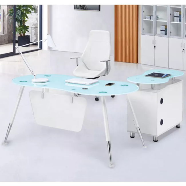 Liyu Mobile glass top L shaped executive office desk modern office furniture