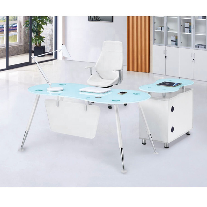 Liyu Mobile glass top L shaped executive office desk modern office furniture