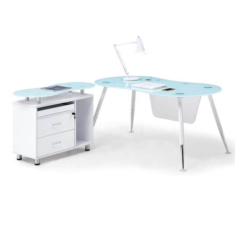 Liyu Mobile glass top L shaped executive office desk modern office furniture