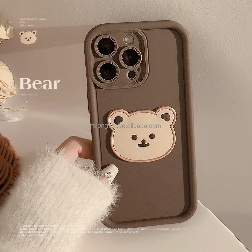 For iPhone 15 Cartoon Phone Case 3D Bear Doll for iPhone 14 Pro Max 13 12 11 Soft Phone Cover