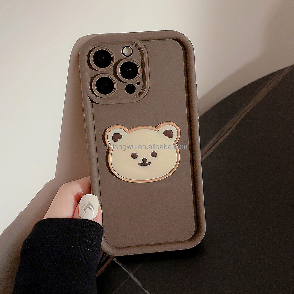 For iPhone 15 Cartoon Phone Case 3D Bear Doll for iPhone 14 Pro Max 13 12 11 Soft Phone Cover