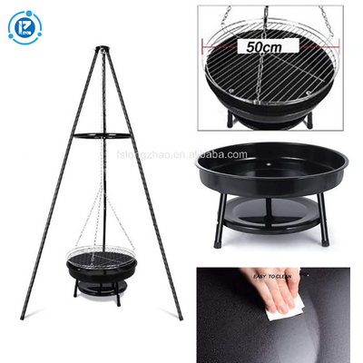 Camping cookware bbq Tripod hanging grill Adjustable Height Swing outdoor charcoal wood fire pit