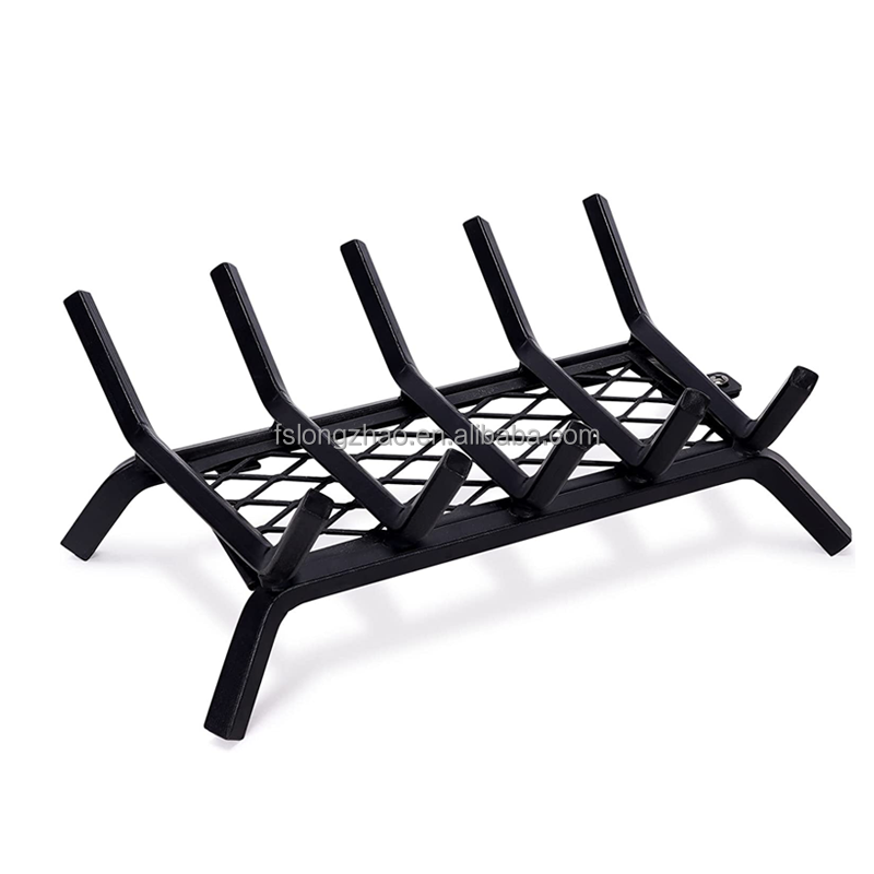 Inside Wrought Cast Iron Fireplace Grate Firewood Fire Wood Log Holder Rack with Ember Retainer for Outdoor Camping