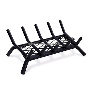 Inside Wrought Cast Iron Fireplace Grate Firewood Fire Wood Log Holder Rack with Ember Retainer for Outdoor Camping