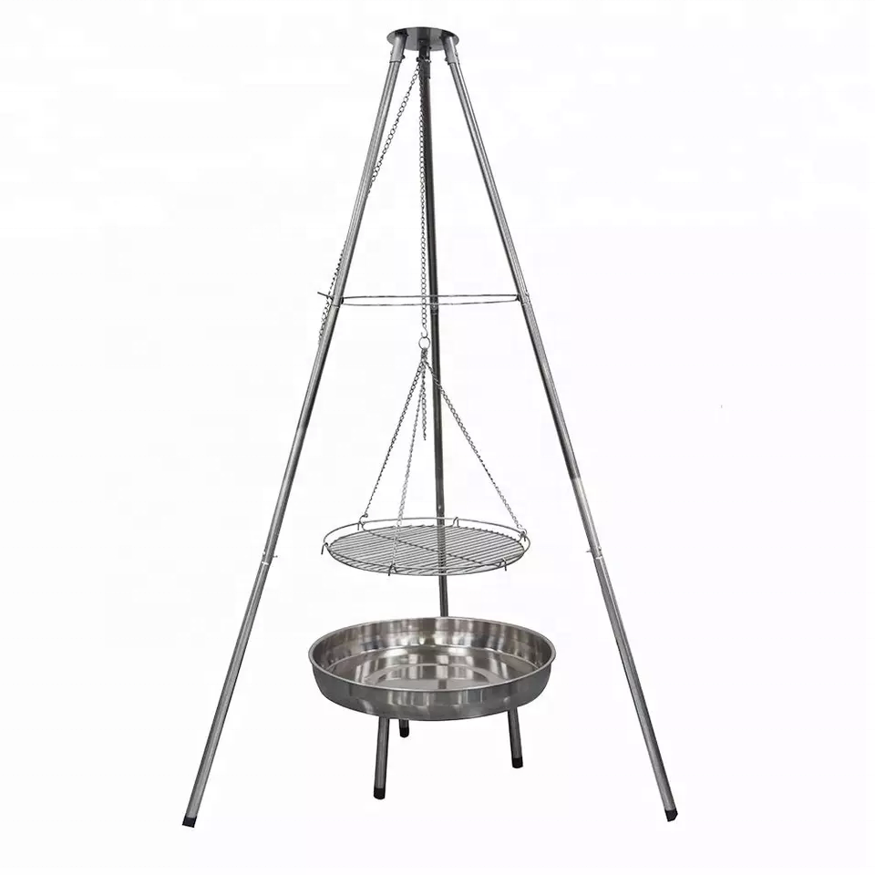 Adjustable Height Swing outdoor charcoal wood fire pit camping cookware brazier bbq tripod hanging grill