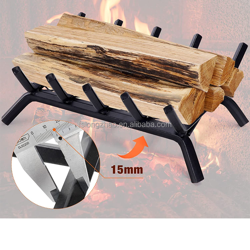 Inside Wrought Cast Iron Fireplace Grate Firewood Fire Wood Log Holder Rack with Ember Retainer for Outdoor Camping