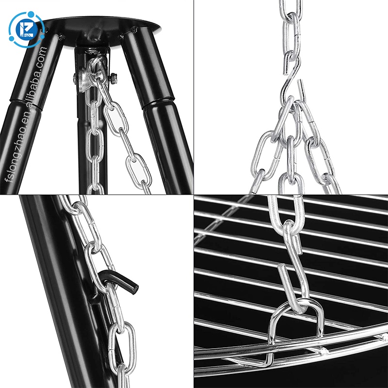 Camping cookware bbq Tripod hanging grill Adjustable Height Swing outdoor charcoal wood fire pit