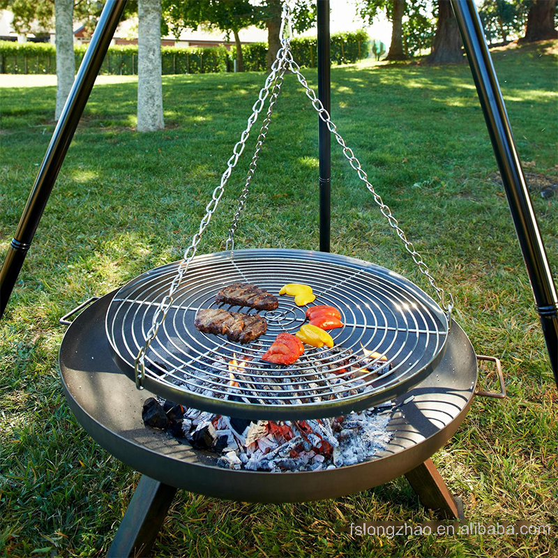 Camping cookware bbq Tripod hanging grill Adjustable Height Swing outdoor charcoal wood fire pit