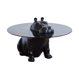 Round Tea Table Creative Hippo Coffee Table Design Living Room Tempered Glass Modern Factory Price Animal Wooden Dining Table