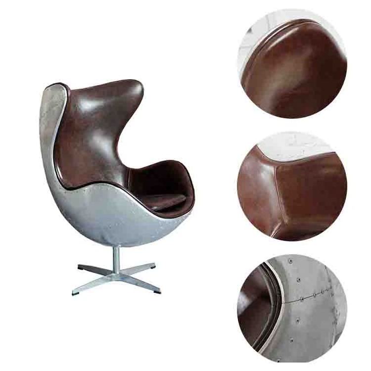 Living room furniture aviation egg type swivel accent chair with aluminium base home office wabi-saibi style