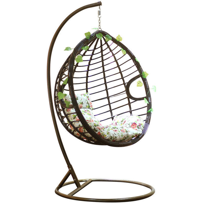 Temperature Uv Resistant Wicker Effect Handwoven Pe Rattan Cocoon Hanging Chair Modern Egg Shaped Outdoor Patio Swing With Stand