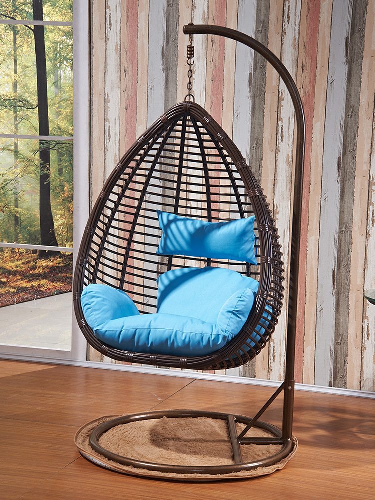 Egg Shaped Garden Patio Swing Heavy Duty Aluminum Frame All Weather Wicker Effect Pe Rattan Outdoor Hanging Chair With Stand