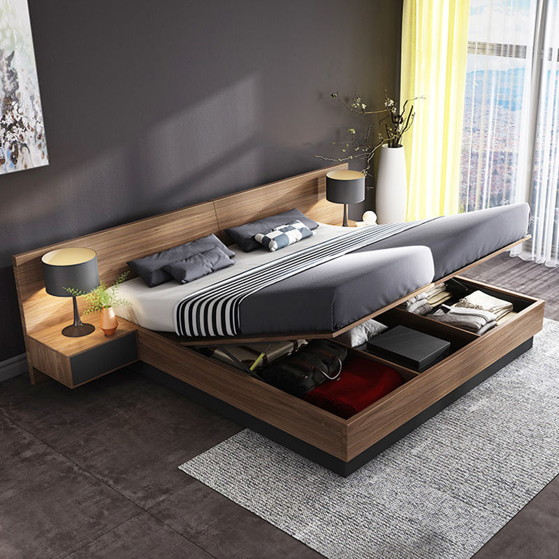 Japanese Style Tatami Bed Frame Modern Solid Wooden Platform Bed With Optional Storage And Nightstand