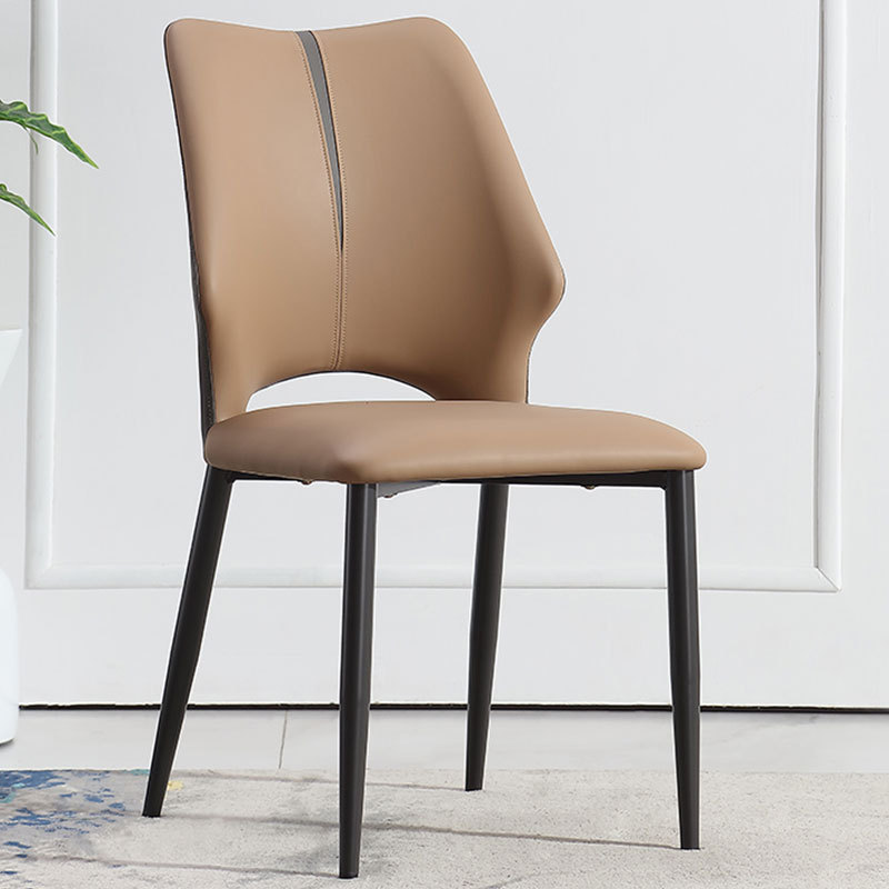 Luxurious Leather Upholstery Modern Curved Winged Back High Dense Foam Padded Comfortable Dining Room Chairs With Metal Legs