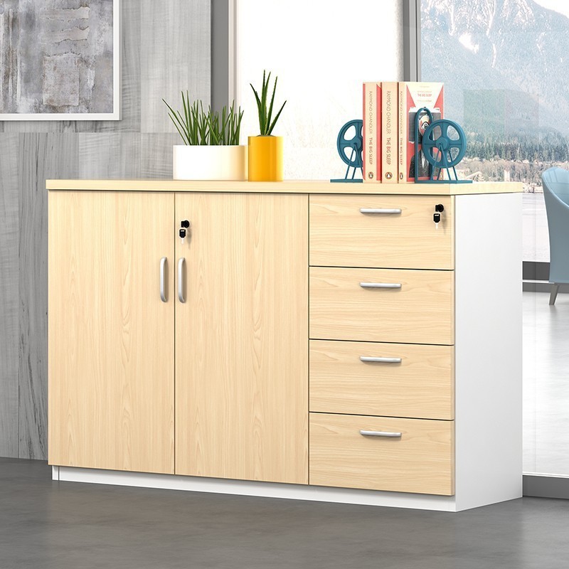 Modular Wooden Office File Storage Organizer 2 Locking Doors 4 Drawers Officeworks Filing Cabinet