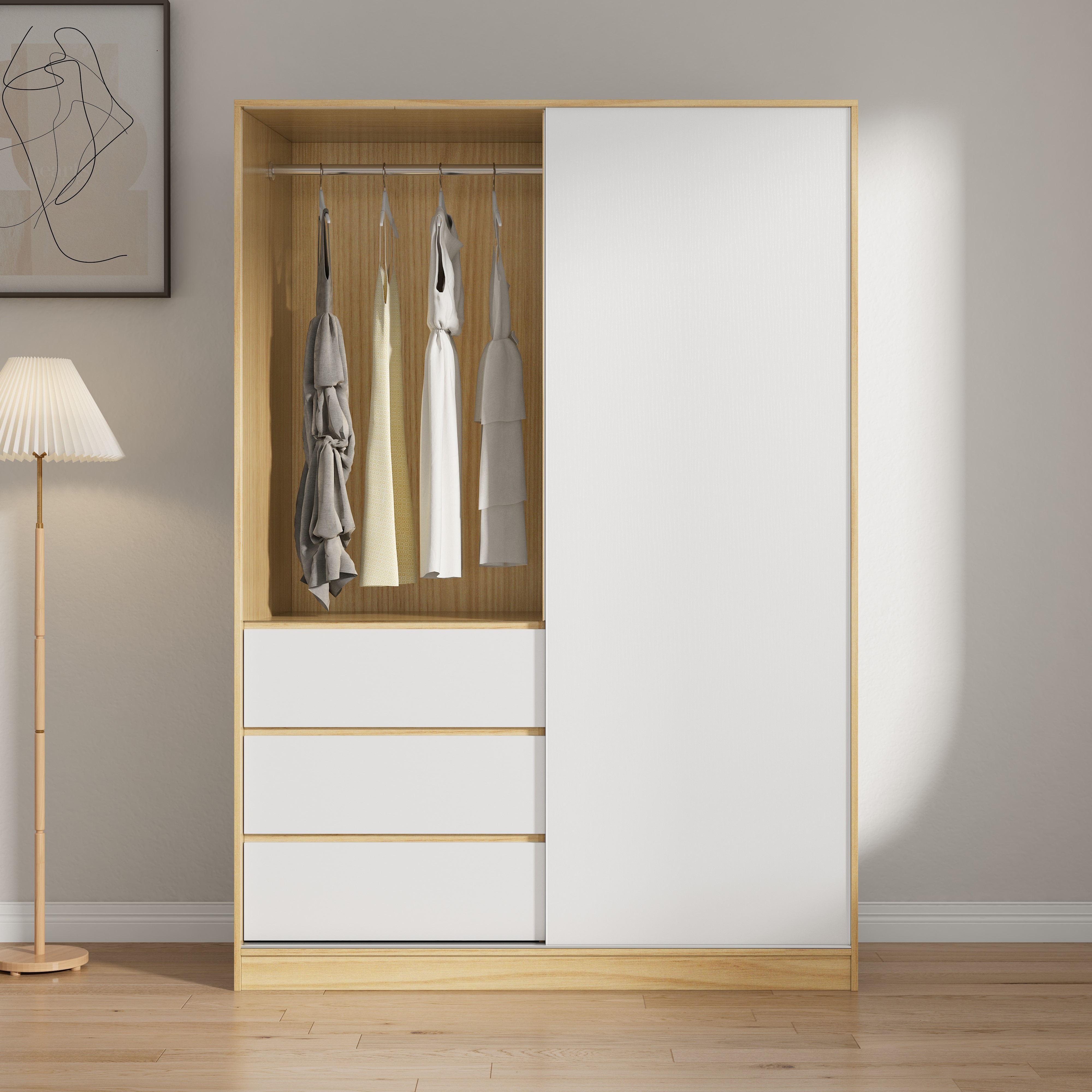 Modern  closet designs mooden Door Bedroom furniture open wardrobe