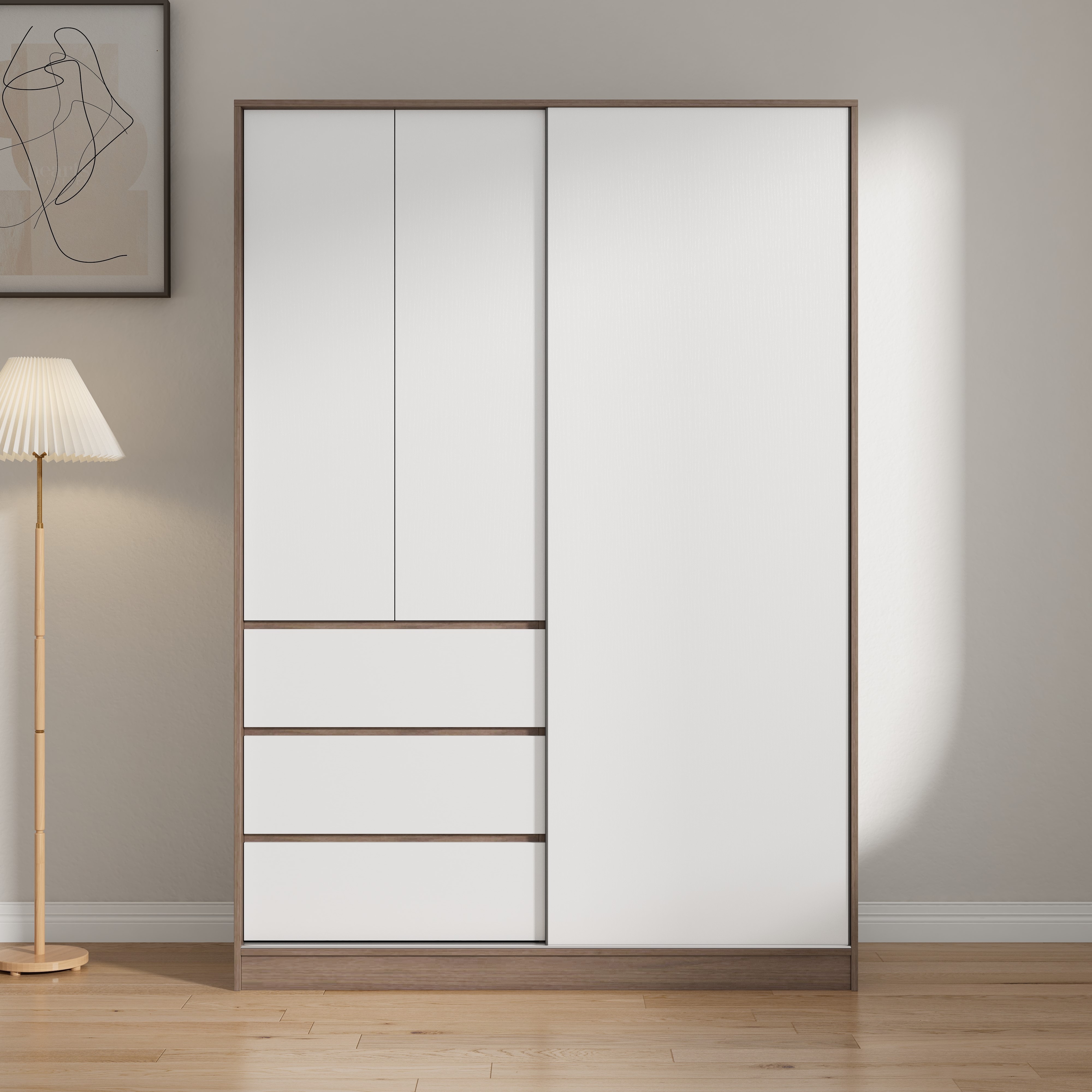 Modern  closet designs mooden Door Bedroom furniture open wardrobe