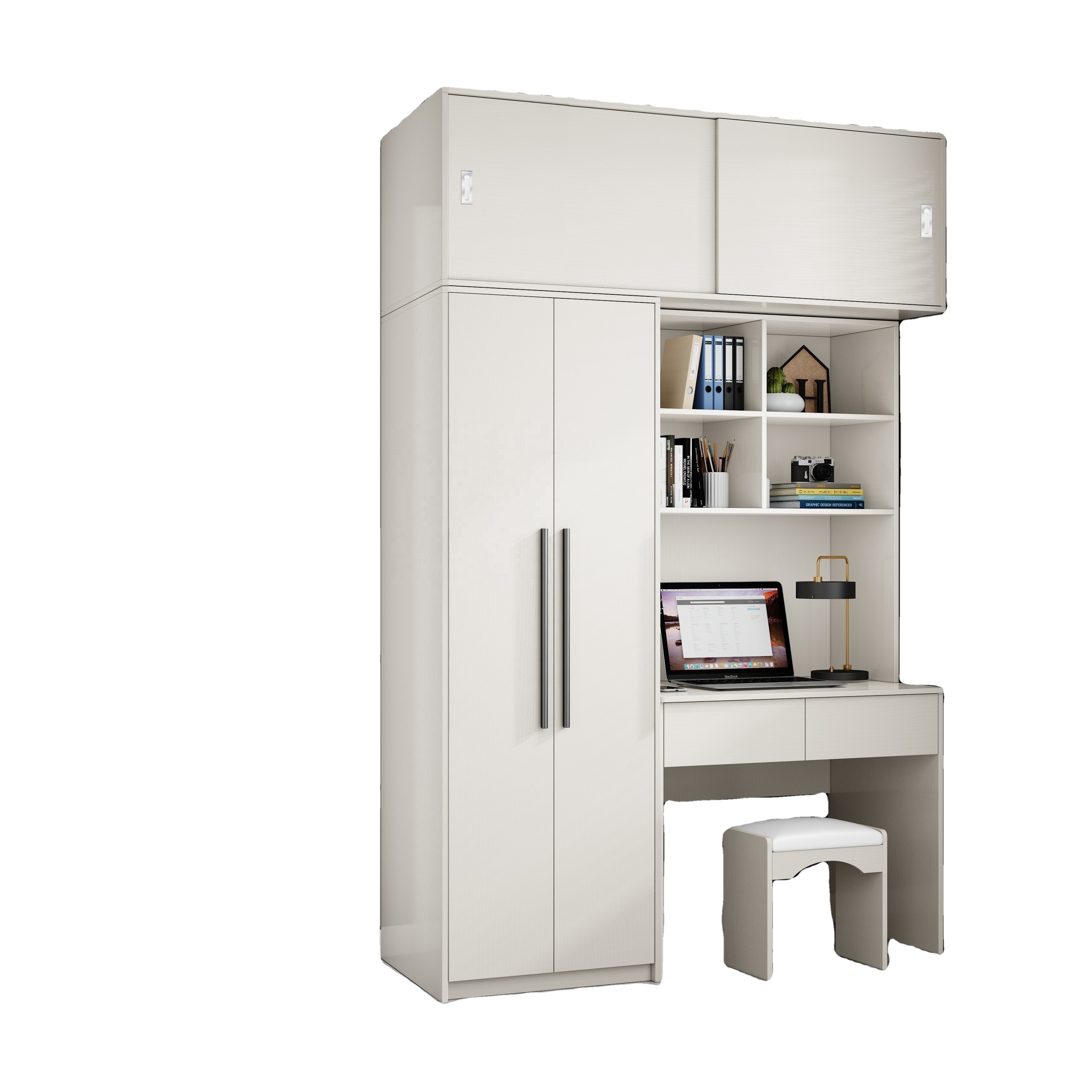 modern minimalist  wardrobe with book shelves and study table