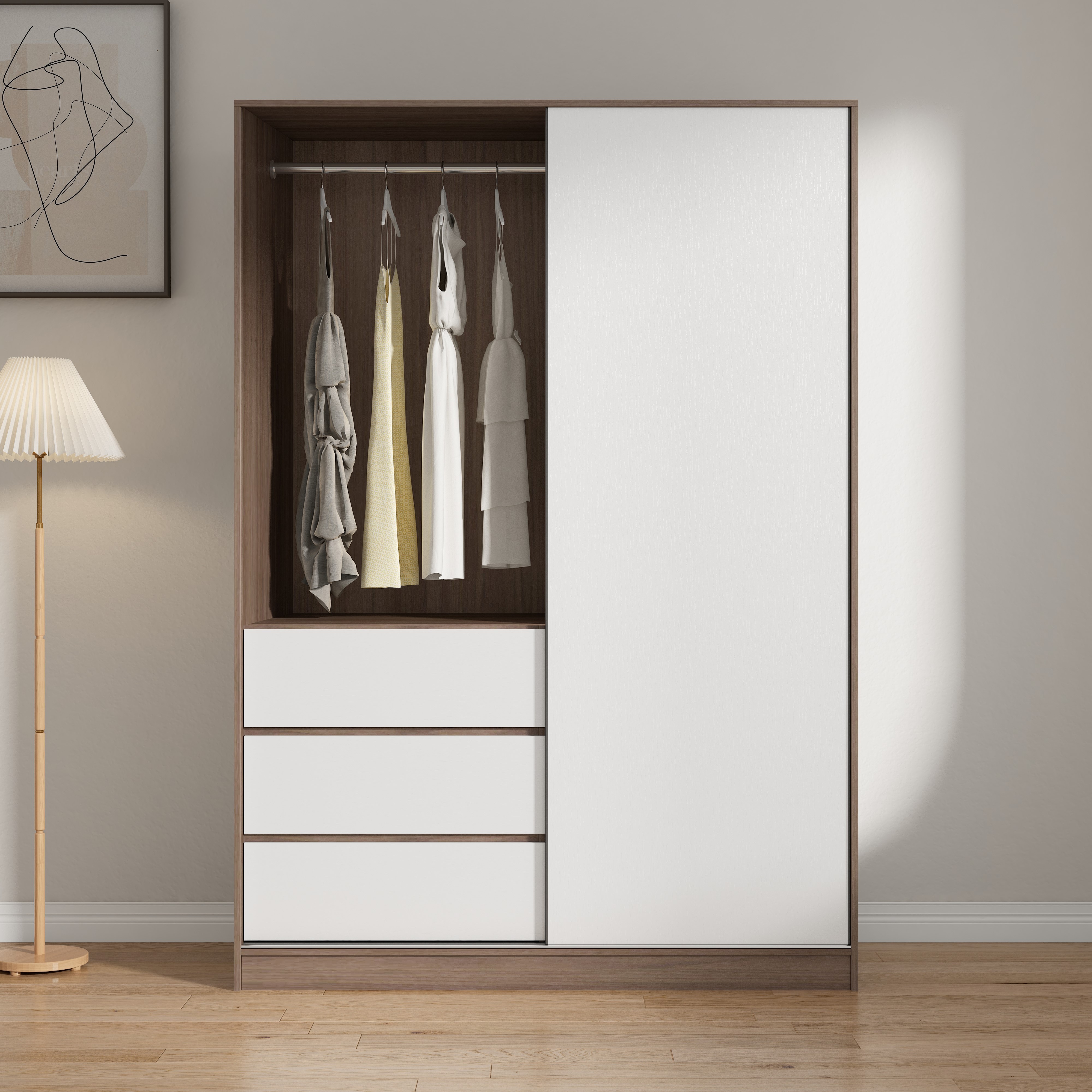 Modern  closet designs mooden Door Bedroom furniture open wardrobe