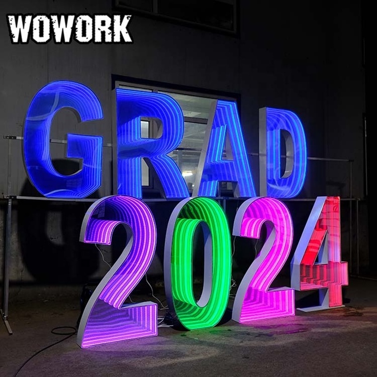 2024 WOWORK outdoor light up RGB infinity mirror letter giant led party lighting 4ft 5ft marquee numbers for birthday party