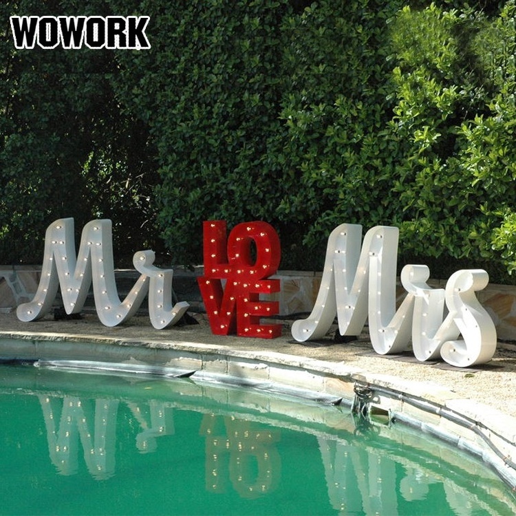 2024 WOWORK wedding decoration light LED LOVE letter lamp Mr and Mrs marquee led light for party backdrops