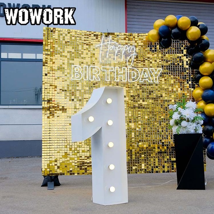 WOWORK Wholesale Gold sequin decoration backdrop stand shimmer wall panel detachable with frame for party birthday event