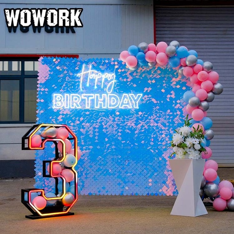 WOWORK Wholesale Gold sequin decoration backdrop stand shimmer wall panel detachable with frame for party birthday event