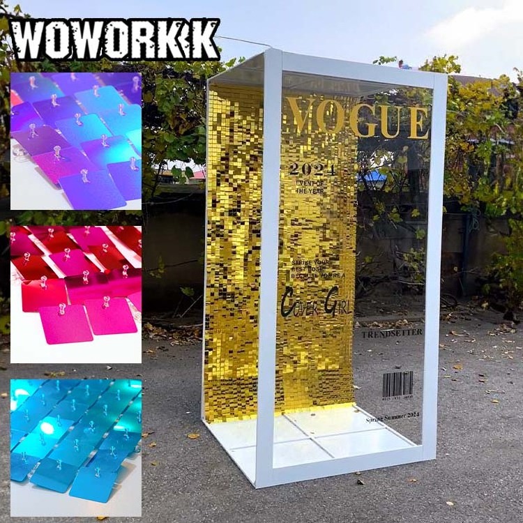 WOWORK Wholesale Gold sequin decoration backdrop stand shimmer wall panel detachable with frame for party birthday event