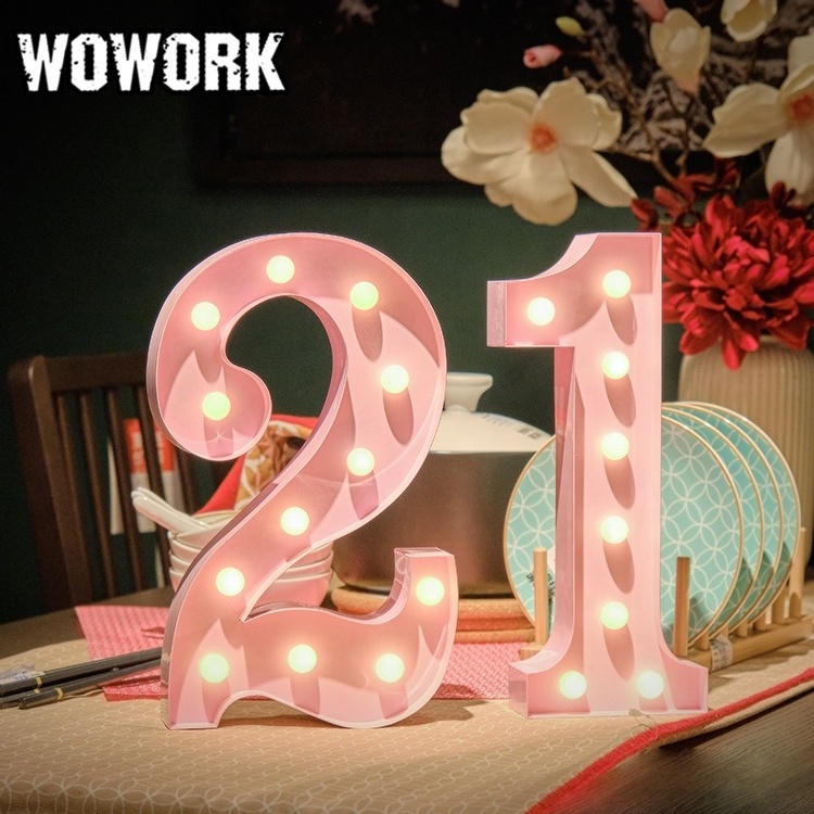 2024 WOWORK customized 3D 3V battery Arabic alphabet shaped light for wall hanging