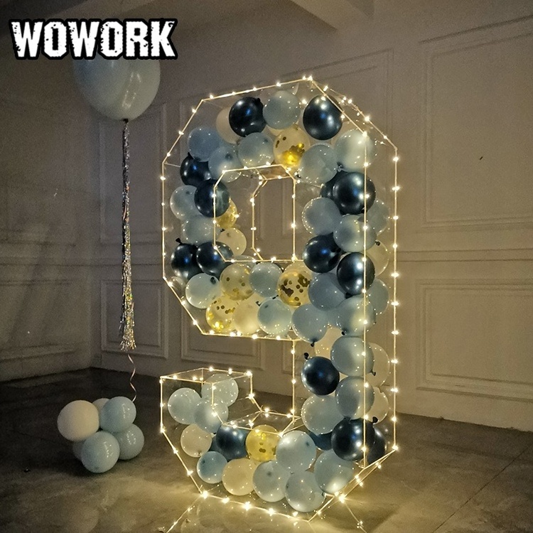 2024 WOWORK 4ft 5ft 6ft  large 3d clear acrylic power numbers balloons fillable plastic letters for wedding decoration