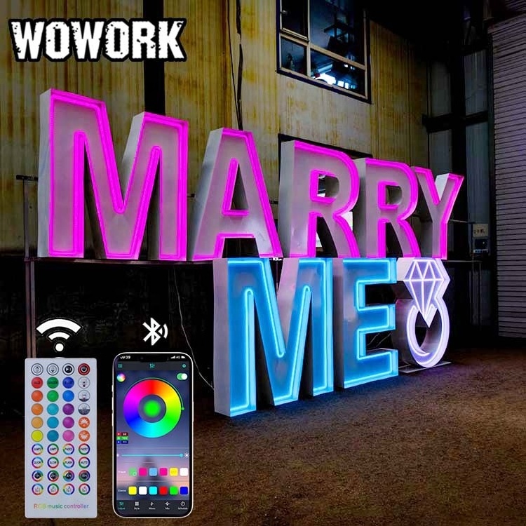 2024 WOWORK  big giant large electronic sign led RGB 4ft 5ft big light up marquee letter number light for event wedding supplies