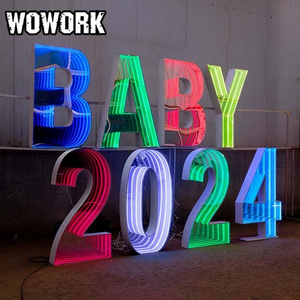 2024 WOWORK customized outside 3d wedding decoration led illuminated infinity mirror number baby letter of birthday party event