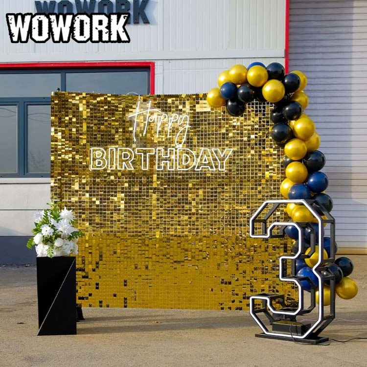 WOWORK Wholesale and Shine sliver glitter shimmer sequin wall panel 30 X backdrop for birthday party D