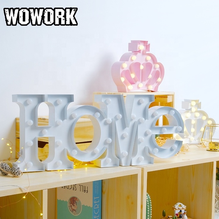 2024 WOWORK customized 3D 3V battery Arabic alphabet shaped light for wall hanging