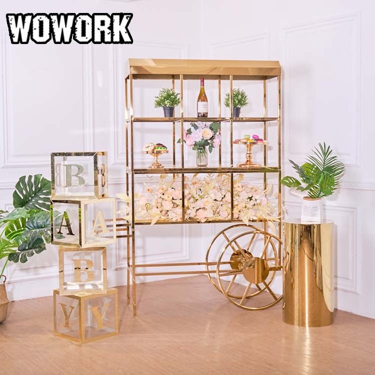 2024 WOWORK Modern Custom decorate design outdoor flower display candy metal desert cart for party decorations