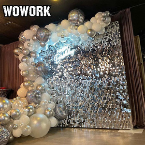 WOWORK Wholesale and Shine sliver glitter shimmer sequin wall panel 30 X backdrop for birthday party D