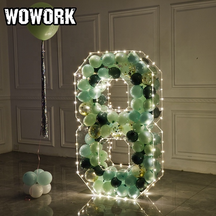 2024 WOWORK 4ft 5ft 6ft  large 3d clear acrylic power numbers balloons fillable plastic letters for wedding decoration